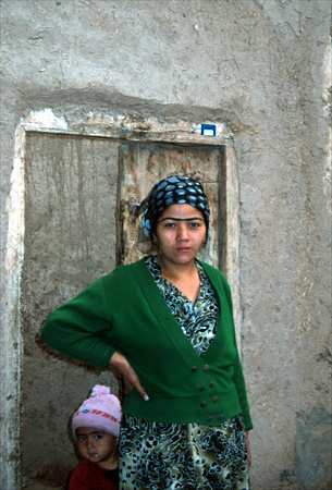 Woman with extended eyebrow in western China.