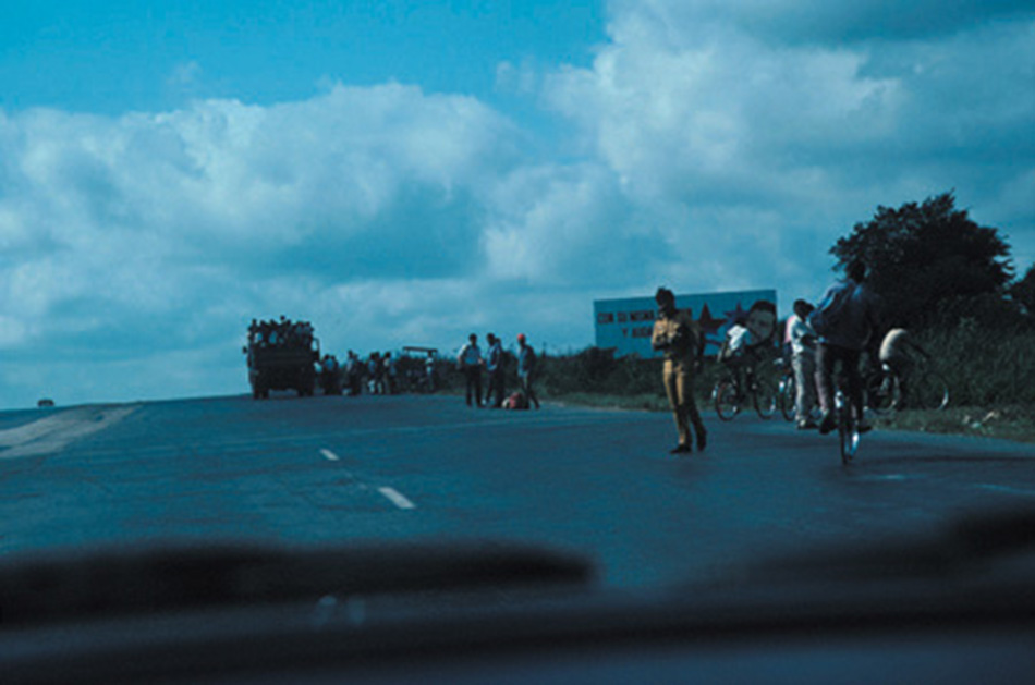On the highway in Cuba, 1993. People waiting for a ride.